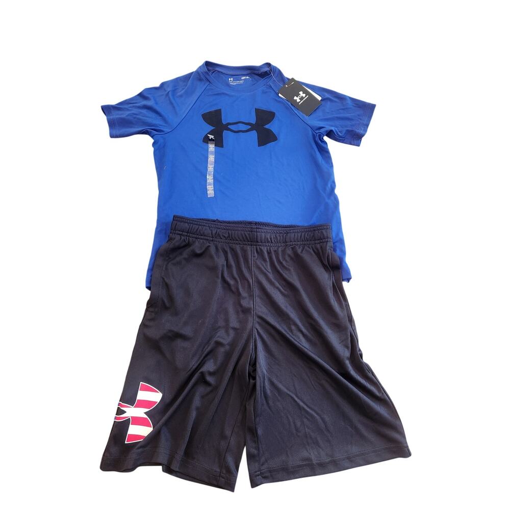 NWT Boy's Under Armor Bundle Shirt And Patriotic Shorts S/M